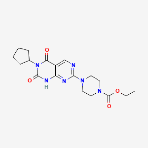 molecular formula C18H24N6O4 B2657444 Ethyl 4-(6-cyclopentyl-5,7-dioxo-5,6,7,8-tetrahydropyrimido[4,5-d]pyrimidin-2-yl)piperazine-1-carboxylate CAS No. 1396876-26-8