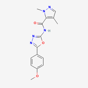 molecular formula C15H15N5O3 B2657461 N-(5-(4-methoxyphenyl)-1,3,4-oxadiazol-2-yl)-1,4-dimethyl-1H-pyrazole-5-carboxamide CAS No. 1211186-95-6