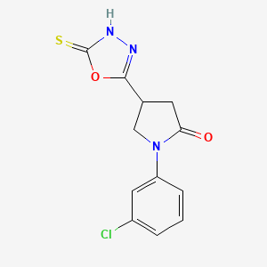 molecular formula C12H10ClN3O2S B2657472 1-(3-氯苯基)-4-(5-巯基-1,3,4-恶二唑-2-基)吡咯烷-2-酮 CAS No. 931359-92-1