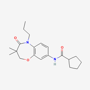 molecular formula C20H28N2O3 B2657482 N-(3,3-二甲基-4-氧代-5-丙基-2,3,4,5-四氢苯并[b][1,4]恶杂环辛-8-基)环戊烷甲酰胺 CAS No. 921566-53-2