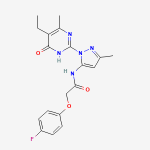 molecular formula C19H20FN5O3 B2657486 N-(1-(5-ethyl-4-methyl-6-oxo-1,6-dihydropyrimidin-2-yl)-3-methyl-1H-pyrazol-5-yl)-2-(4-fluorophenoxy)acetamide CAS No. 1003798-80-8