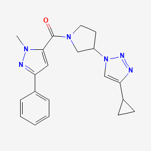 molecular formula C20H22N6O B2657492 (3-(4-cyclopropyl-1H-1,2,3-triazol-1-yl)pyrrolidin-1-yl)(1-methyl-3-phenyl-1H-pyrazol-5-yl)methanone CAS No. 2034302-71-9