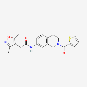 molecular formula C21H21N3O3S B2657499 2-(3,5-dimethylisoxazol-4-yl)-N-(2-(thiophene-2-carbonyl)-1,2,3,4-tetrahydroisoquinolin-7-yl)acetamide CAS No. 1448125-42-5