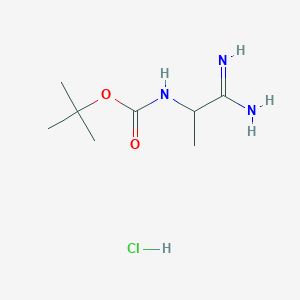molecular formula C8H18ClN3O2 B2657505 tert-butyl N-(1-carbamimidoylethyl)carbamate hydrochloride CAS No. 1330180-06-7
