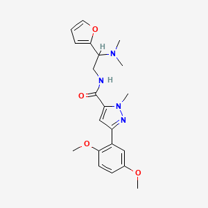 molecular formula C21H26N4O4 B2657515 3-(2,5-dimethoxyphenyl)-N-(2-(dimethylamino)-2-(furan-2-yl)ethyl)-1-methyl-1H-pyrazole-5-carboxamide CAS No. 1396781-54-6