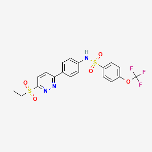 molecular formula C19H16F3N3O5S2 B2657516 N-(4-(6-(ethylsulfonyl)pyridazin-3-yl)phenyl)-4-(trifluoromethoxy)benzenesulfonamide CAS No. 921815-93-2