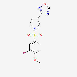molecular formula C14H16FN3O4S B2657531 3-(1-((4-Ethoxy-3-fluorophenyl)sulfonyl)pyrrolidin-3-yl)-1,2,4-oxadiazole CAS No. 2034277-65-9