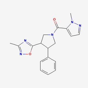 molecular formula C18H19N5O2 B2657540 (3-(3-methyl-1,2,4-oxadiazol-5-yl)-4-phenylpyrrolidin-1-yl)(1-methyl-1H-pyrazol-5-yl)methanone CAS No. 1903601-96-6