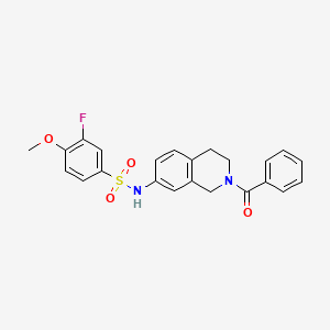 molecular formula C23H21FN2O4S B2657545 N-(2-benzoyl-1,2,3,4-tetrahydroisoquinolin-7-yl)-3-fluoro-4-methoxybenzenesulfonamide CAS No. 955534-51-7