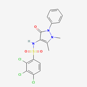 molecular formula C17H14Cl3N3O3S B2657551 2,3,4-trichloro-N-(1,5-dimethyl-3-oxo-2-phenyl-2,3-dihydro-1H-pyrazol-4-yl)benzene-1-sulfonamide CAS No. 2361821-97-6