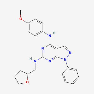 molecular formula C23H24N6O2 B2657554 N~4~-(4-methoxyphenyl)-1-phenyl-N~6~-(tetrahydrofuran-2-ylmethyl)-1H-pyrazolo[3,4-d]pyrimidine-4,6-diamine CAS No. 946297-19-4