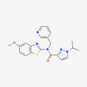 molecular formula C21H21N5O2S B2657569 1-isopropyl-N-(5-methoxybenzo[d]thiazol-2-yl)-N-(pyridin-3-ylmethyl)-1H-pyrazole-3-carboxamide CAS No. 1203146-37-5