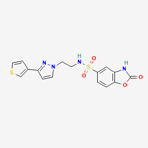 molecular formula C16H14N4O4S2 B2657571 2-oxo-N-(2-(3-(thiophen-3-yl)-1H-pyrazol-1-yl)ethyl)-2,3-dihydrobenzo[d]oxazole-5-sulfonamide CAS No. 2034260-33-6