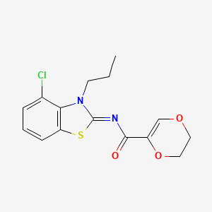 molecular formula C15H15ClN2O3S B2657572 (Z)-N-(4-氯-3-丙基苯并[d]噻唑-2(3H)-亚甲基)-5,6-二氢-1,4-二氧杂环-2-甲酰胺 CAS No. 898372-01-5