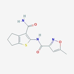 molecular formula C13H13N3O3S B2657583 N~3~-[3-(aminocarbonyl)-5,6-dihydro-4H-cyclopenta[b]thiophen-2-yl]-5-methyl-3-isoxazolecarboxamide CAS No. 916033-74-4