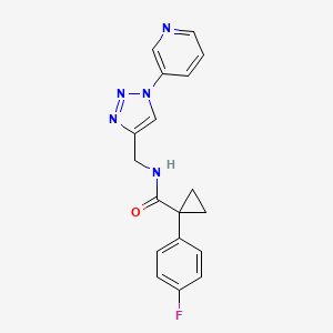 molecular formula C18H16FN5O B2657595 1-(4-fluorophenyl)-N-((1-(pyridin-3-yl)-1H-1,2,3-triazol-4-yl)methyl)cyclopropanecarboxamide CAS No. 2034385-39-0