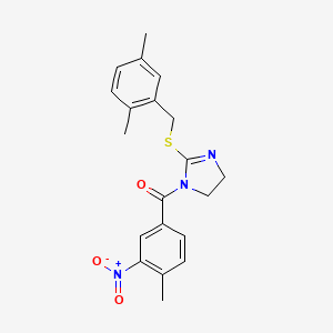molecular formula C20H21N3O3S B2657596 [2-[(2,5-Dimethylphenyl)methylsulfanyl]-4,5-dihydroimidazol-1-yl]-(4-methyl-3-nitrophenyl)methanone CAS No. 851804-54-1