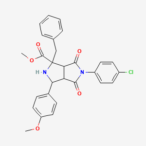 molecular formula C28H25ClN2O5 B2657599 Methyl 1-benzyl-5-(4-chlorophenyl)-3-(4-methoxyphenyl)-4,6-dioxooctahydropyrrolo[3,4-c]pyrrole-1-carboxylate CAS No. 318239-70-2