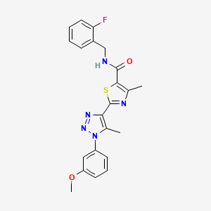 molecular formula C22H20FN5O2S B2657604 N-(2-fluorobenzyl)-2-(1-(3-methoxyphenyl)-5-methyl-1H-1,2,3-triazol-4-yl)-4-methylthiazole-5-carboxamide CAS No. 1251695-67-6