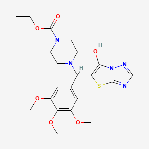 Ethyl 4-((6-hydroxythiazolo[3,2-b][1,2,4]triazol-5-yl)(3,4,5-trimethoxyphenyl)methyl)piperazine-1-carboxylate