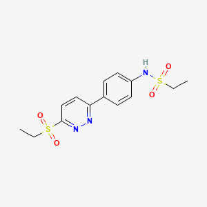 molecular formula C14H17N3O4S2 B2657616 N-[4-(6-乙基磺酰基嘧啶-3-基)苯基]乙磺酰胺 CAS No. 921837-93-6