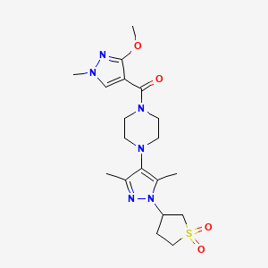molecular formula C19H28N6O4S B2657654 （4-(1-(1,1-二氧化四氢噻吩-3-基)-3,5-二甲基-1H-吡唑-4-基)哌嗪-1-基)(3-甲氧基-1-甲基-1H-吡唑-4-基)甲酮 CAS No. 1251559-88-2
