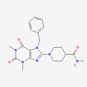 molecular formula C20H24N6O3 B2657682 1-(7-benzyl-1,3-dimethyl-2,6-dioxo-2,3,6,7-tetrahydro-1H-purin-8-yl)piperidine-4-carboxamide CAS No. 488138-24-5