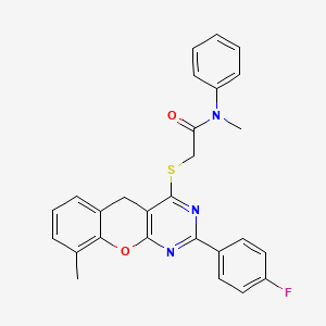 molecular formula C27H22FN3O2S B2657694 2-((2-(4-fluorophenyl)-9-methyl-5H-chromeno[2,3-d]pyrimidin-4-yl)thio)-N-methyl-N-phenylacetamide CAS No. 866870-94-2