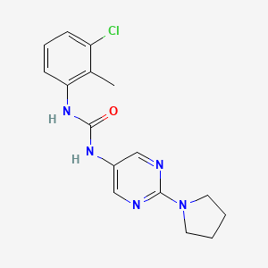 molecular formula C16H18ClN5O B2657723 1-(3-Chloro-2-methylphenyl)-3-(2-(pyrrolidin-1-yl)pyrimidin-5-yl)urea CAS No. 1396889-40-9
