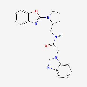 molecular formula C21H21N5O2 B2657726 2-(1H-benzo[d]imidazol-1-yl)-N-((1-(benzo[d]oxazol-2-yl)pyrrolidin-2-yl)methyl)acetamide CAS No. 1788556-08-0