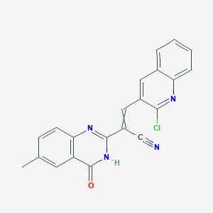 molecular formula C21H13ClN4O B2657731 3-(2-Chloroquinolin-3-yl)-2-(6-methyl-4-oxo-3,4-dihydroquinazolin-2-yl)prop-2-enenitrile CAS No. 380390-25-0