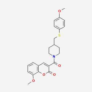 8-methoxy-3-(4-(((4-methoxyphenyl)thio)methyl)piperidine-1-carbonyl)-2H-chromen-2-one