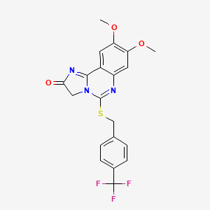 molecular formula C20H16F3N3O3S B2657740 8,9-dimethoxy-5-{[4-(trifluoromethyl)benzyl]sulfanyl}imidazo[1,2-c]quinazolin-2(3H)-one CAS No. 439109-10-1