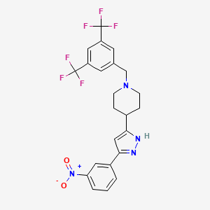 molecular formula C23H20F6N4O2 B2657743 1-[[3,5-bis(trifluoromethyl)phenyl]methyl]-4-[3-(3-nitrophenyl)-1H-pyrazol-5-yl]piperidine CAS No. 1025724-72-4