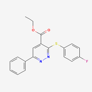 molecular formula C19H15FN2O2S B2657749 Ethyl 3-[(4-fluorophenyl)sulfanyl]-6-phenyl-4-pyridazinecarboxylate CAS No. 338753-16-5