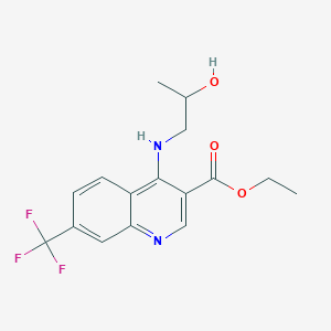 molecular formula C16H17F3N2O3 B2657751 Ethyl 4-((2-hydroxypropyl)amino)-7-(trifluoromethyl)quinoline-3-carboxylate CAS No. 881932-73-6