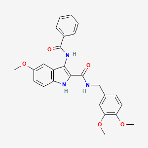 molecular formula C26H25N3O5 B2657752 3-苯甲酰胺基-N-(3,4-二甲氧基苄基)-5-甲氧基-1H-吲哚-2-甲酰胺 CAS No. 1114641-94-9