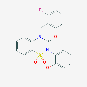 molecular formula C21H17FN2O4S B2657768 4-(2-氟苄基)-2-(2-甲氧基苯基)-2H-1,2,4-苯并噻二嗪-3(4H)-酮 1,1-二氧化物 CAS No. 1019140-98-7