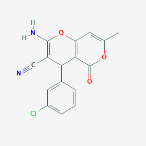 molecular formula C16H11ClN2O3 B2657770 2-amino-4-(3-chlorophenyl)-7-methyl-5-oxo-4H-pyrano[3,2-c]pyran-3-carbonitrile CAS No. 315246-00-5