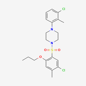 molecular formula C21H26Cl2N2O3S B2657773 1-(3-Chloro-2-methylphenyl)-4-(5-chloro-4-methyl-2-propoxybenzenesulfonyl)piperazine CAS No. 873676-00-7