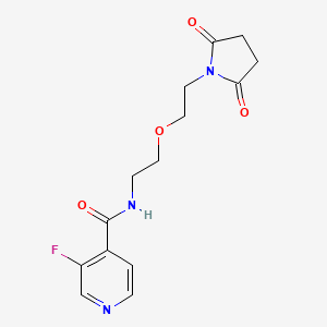 molecular formula C14H16FN3O4 B2657787 N-(2-(2-(2,5-二氧代吡咯烷-1-基)乙氧基)乙基)-3-氟异烟酰胺 CAS No. 2034496-83-6