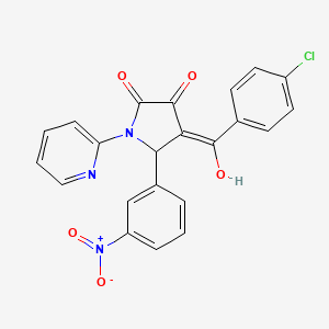 molecular formula C22H14ClN3O5 B2657789 4-[(4-chlorophenyl)carbonyl]-3-hydroxy-5-(3-nitrophenyl)-1-(pyridin-2-yl)-1,5-dihydro-2H-pyrrol-2-one CAS No. 406200-59-7