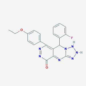 molecular formula C20H16FN7O2 B265779 10-(4-ethoxyphenyl)-8-(2-fluorophenyl)-2,4,5,6,7,11,12-heptazatricyclo[7.4.0.03,7]trideca-1,3,9,11-tetraen-13-one 