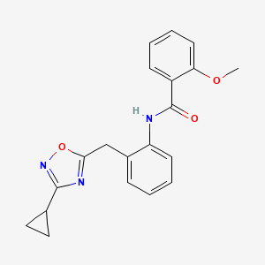 molecular formula C20H19N3O3 B2657790 N-(2-((3-cyclopropyl-1,2,4-oxadiazol-5-yl)methyl)phenyl)-2-methoxybenzamide CAS No. 1797597-78-4