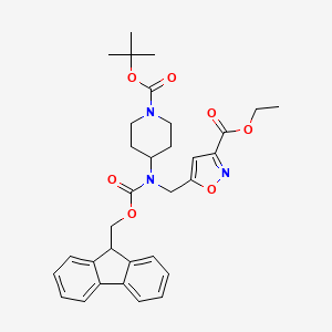Ethyl 5-[[9H-fluoren-9-ylmethoxycarbonyl-[1-[(2-methylpropan-2-yl)oxycarbonyl]piperidin-4-yl]amino]methyl]-1,2-oxazole-3-carboxylate