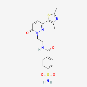 molecular formula C18H19N5O4S2 B2657798 N-(2-(3-(2,4-二甲基噻唑-5-基)-6-氧代吡哒嗪-1(6H)-基)乙基)-4-磺酰胺基苯甲酰胺 CAS No. 1251544-82-7