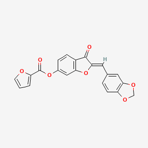 molecular formula C21H12O7 B2657813 (Z)-2-(苯并[d][1,3]二氧杂环-5-亚甲基)-3-氧代-2,3-二氢苯并呋喃-6-基呋喃-2-羧酸酯 CAS No. 896820-72-7