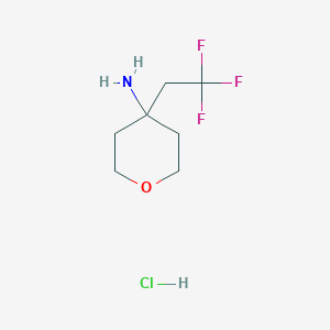 molecular formula C7H13ClF3NO B2657824 4-(2,2,2-Trifluoroethyl)oxan-4-amine;hydrochloride CAS No. 2413904-46-6