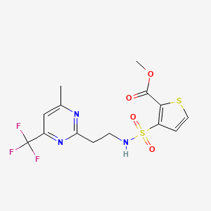 molecular formula C14H14F3N3O4S2 B2657826 methyl 3-(N-(2-(4-methyl-6-(trifluoromethyl)pyrimidin-2-yl)ethyl)sulfamoyl)thiophene-2-carboxylate CAS No. 1396849-30-1