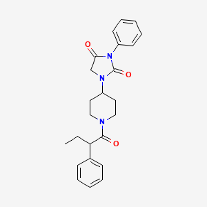 molecular formula C24H27N3O3 B2657834 3-Phenyl-1-(1-(2-phenylbutanoyl)piperidin-4-yl)imidazolidine-2,4-dione CAS No. 2034331-38-7